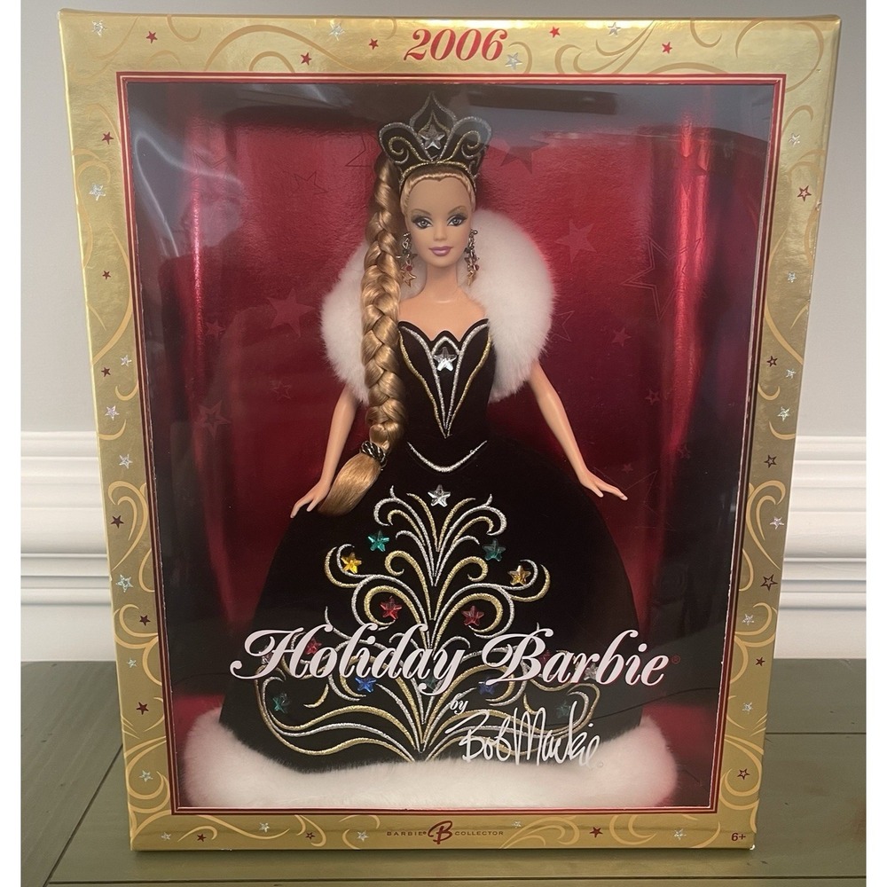 Mattel 2006 Holiday Barbie Doll Blonde Black Dress Bob‎ Mackie Christmas J0949